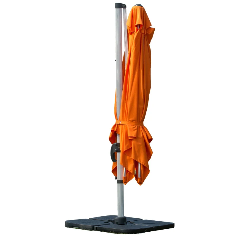 Outsunny 10ft Patio Offset Parasol Umbrella Cantilever Hanging Sun Shade Canopy Shelter 360° Rotation with Stand Orange