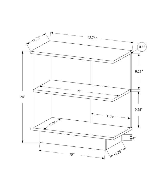 Monarch 24" Contemporary 3-Tier Wood Grain Storage Side Accent Table - White Finish