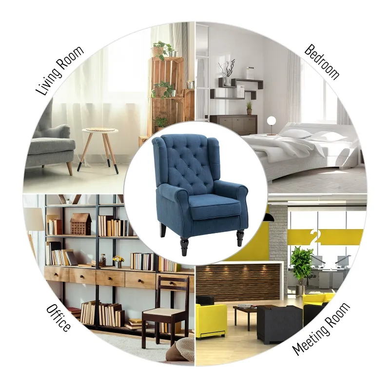 HOMCOM Fabric Tufted Club Accent Chair with Wooden Legs, Blue