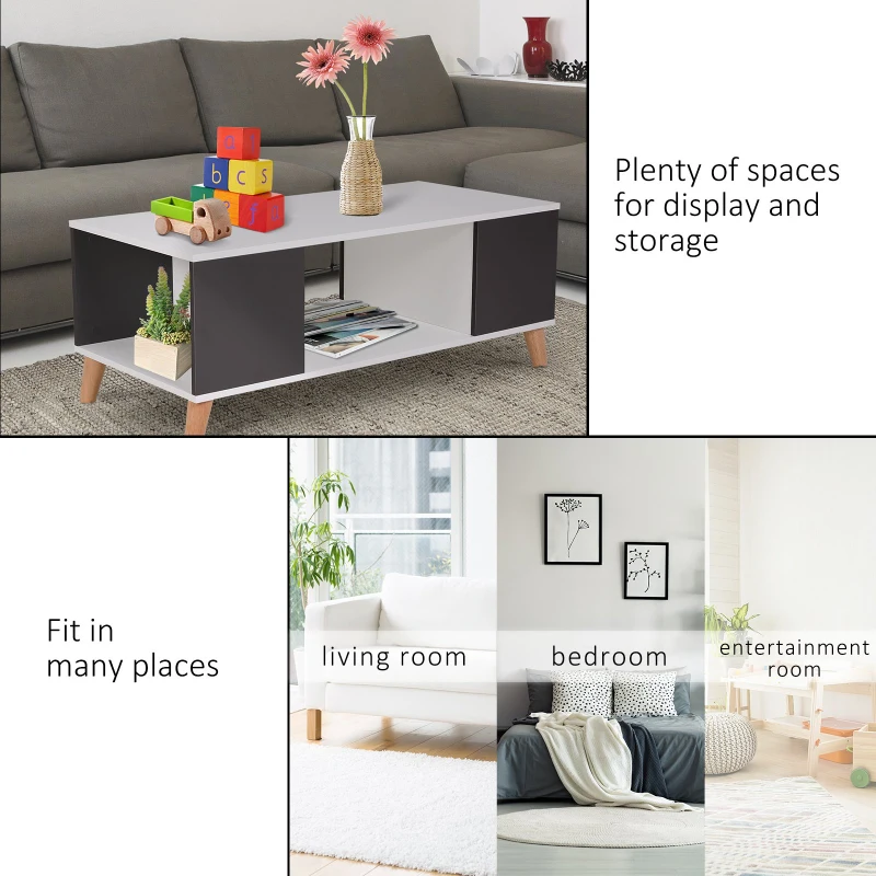 HOMCOM Scandinavian Style Modern Coffee Table Sofa Table with Open Compartment Living Room Furniture Black and White