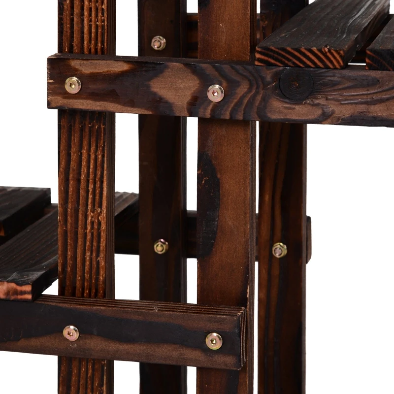Outsunny 4-Tier Plant Stand, Wooden Carbonized Plant Shelf, Flower Pot Holder Display Rack for Indoor Outdoor Patio Garden