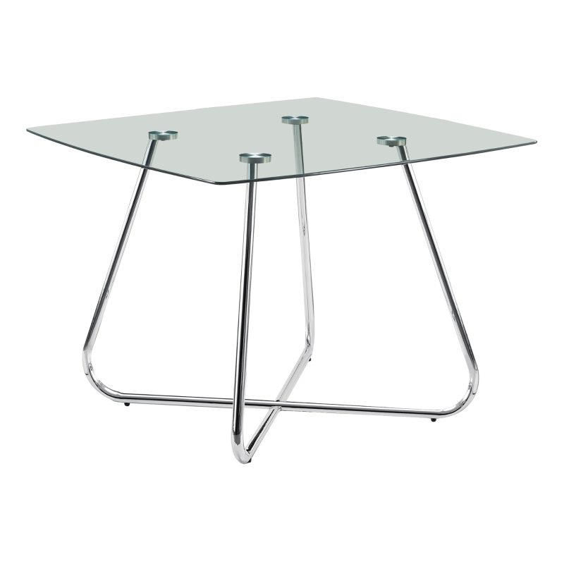 Monarch 40" Square Tempered Glass Top Chrome Metal Legs Modern Dining Table