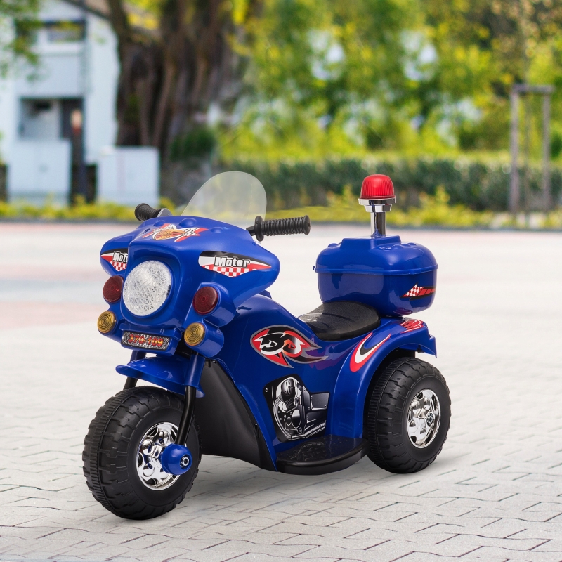 Aosom Ride-on Electric Motorcycle for Kids with Music & Horn Buttons, Stable 3-Wheel Design, & Rear Storage Space, Blue