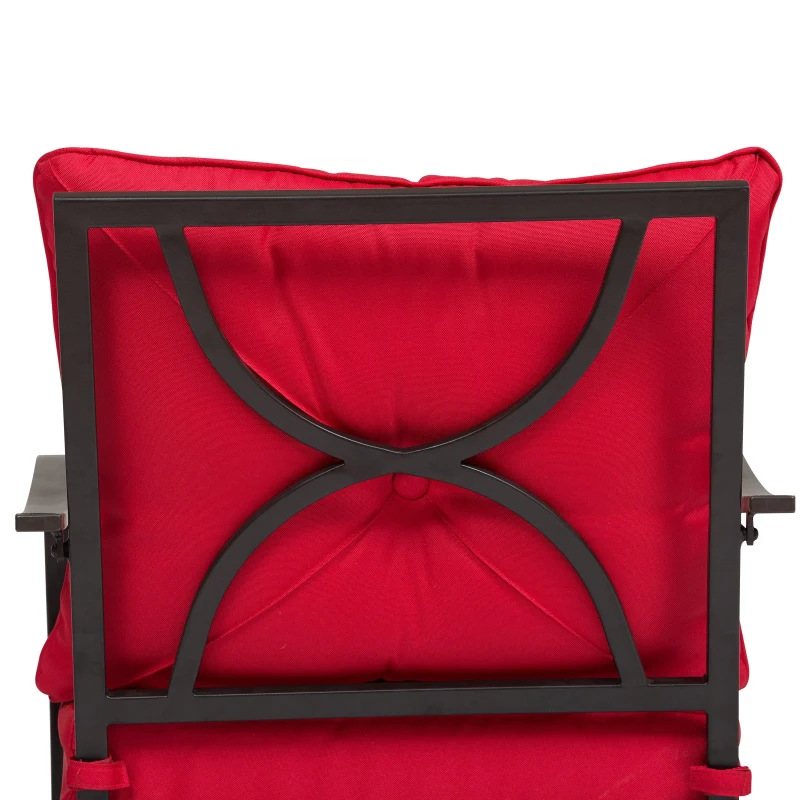 Outsunny 3pcs Outdoor 360° Swivel Metal Rocking Chair with Toughened Glass Coffee Table Set Garden Rocker & Tea Table Set w/ Cushion Red