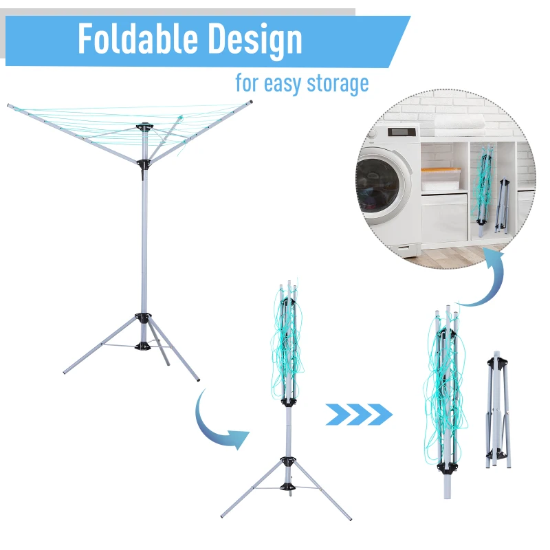HOMCOM Foldable Umbrella Clothes Drying Rack Bed Sheet Dryer Aluminum 3 Arms 18 Lines 52.5ft Indoor Outdoor Pre-Assembled