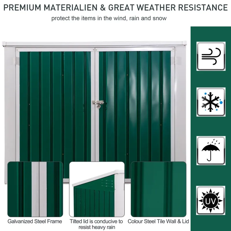 Outsunny Outdoor Steel Wheelie Trash Can Storage Shed Garbage Can Organizer With Double Door & Lid Rubbish Cover for 2 Trash Cans