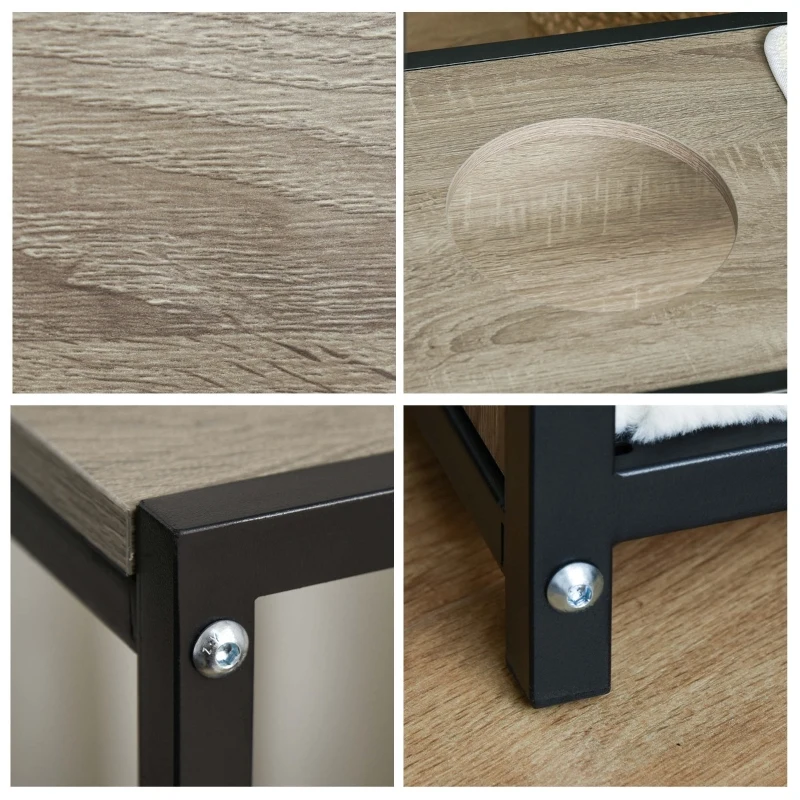 PawHut 48" H Cat House Cat Activity Tower Shelf Furniture with 3 Climbing Platforms, 1 Condo, Scratch Pad and Removable Cushions, Grey/Black