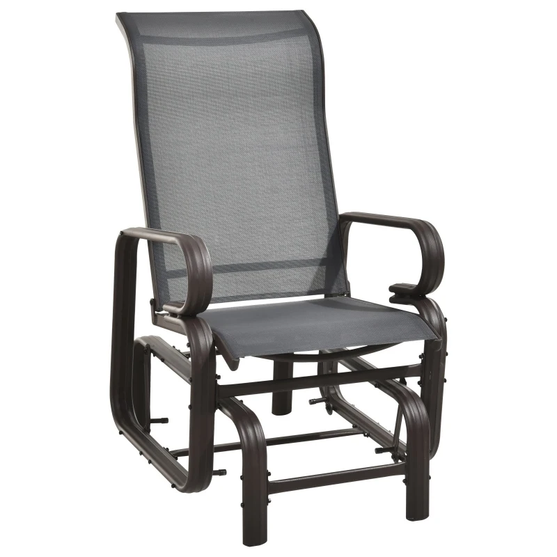 Outsunny Garden Single Glider Chair Patio Rocker Outdoor Rocking Recliner Outdoor Porch Gliding Seat Furniture Texteline Swing Armchair Grey