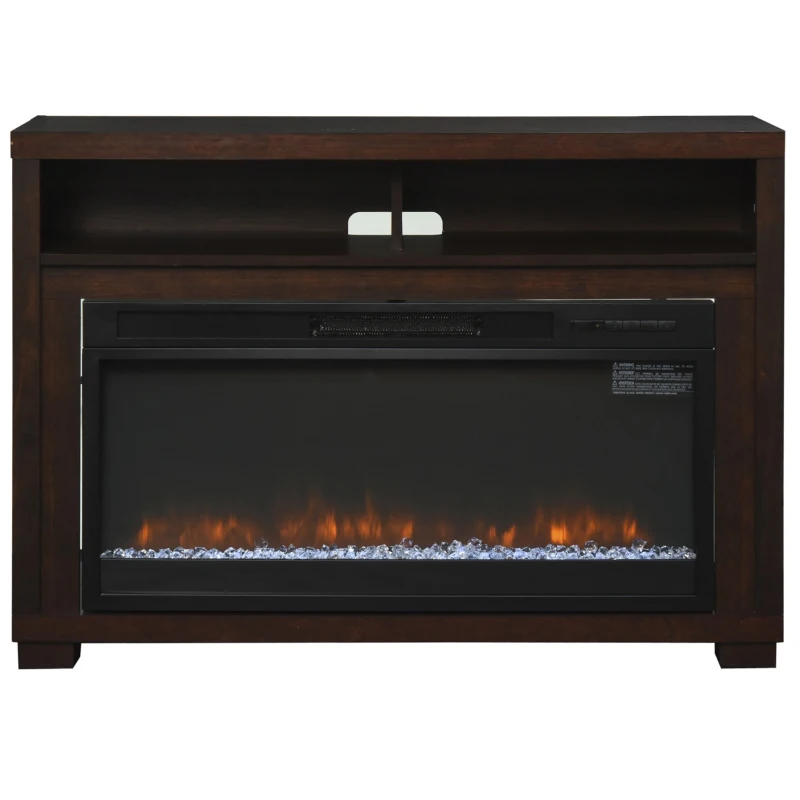 HOMCOM 43.75" W x 31.5" H Electric Fireplace Mantel TV Stand, Media Console Center Cabinet with Two Shelves and Remote Control, Brown