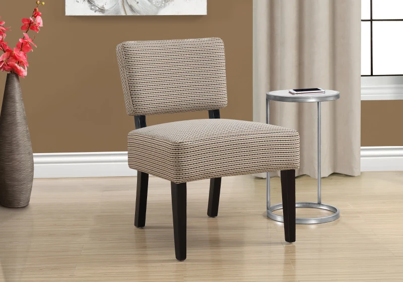 Monarch Contemporary Two-Tone Abstract Dot Pattern Accent Slipper Chair - Light Brown / Black