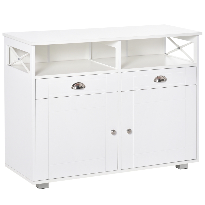 HOMCOM Sideboard Buffet Cabinet with Storage Drawers, Large Tabletop and Crossbar Side Design, White