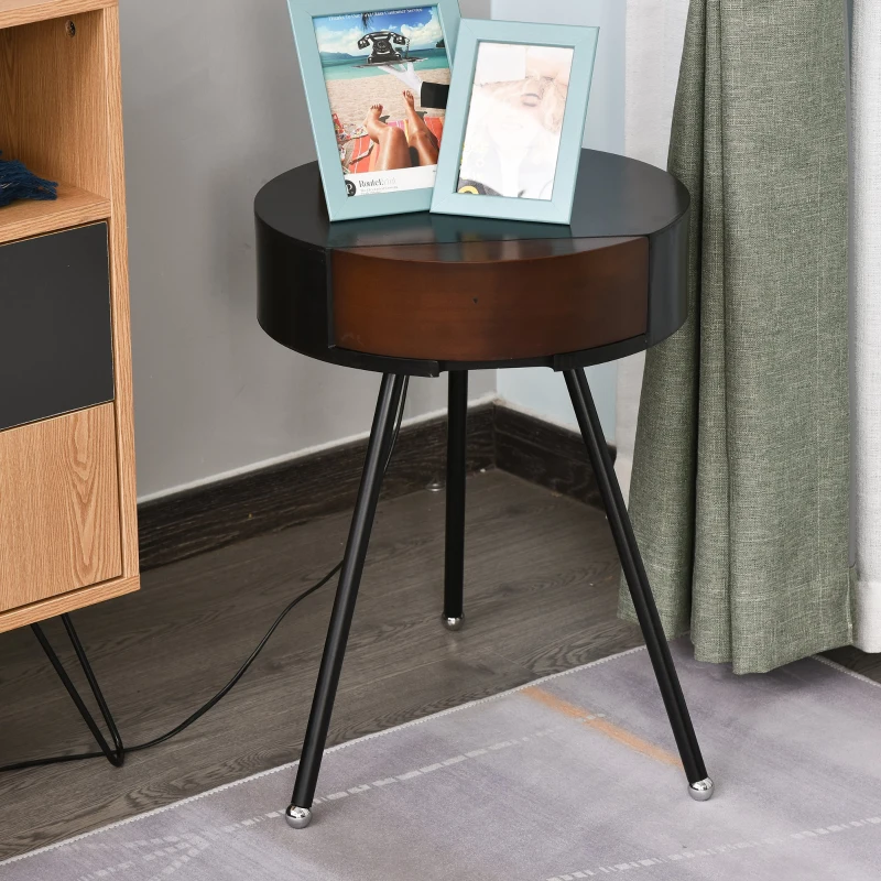 HOMCOM Multifunctional Floor Lamp with Table Standing Lamp 2-in-1 E26 Rubber Wood Steel