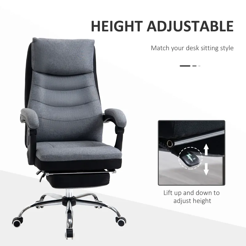 Vinsetto Office Chair High Back Computer Desk Chair 360° Swivel Adjustable Recliner Chair with Padded Armrest and Retractable Footrest