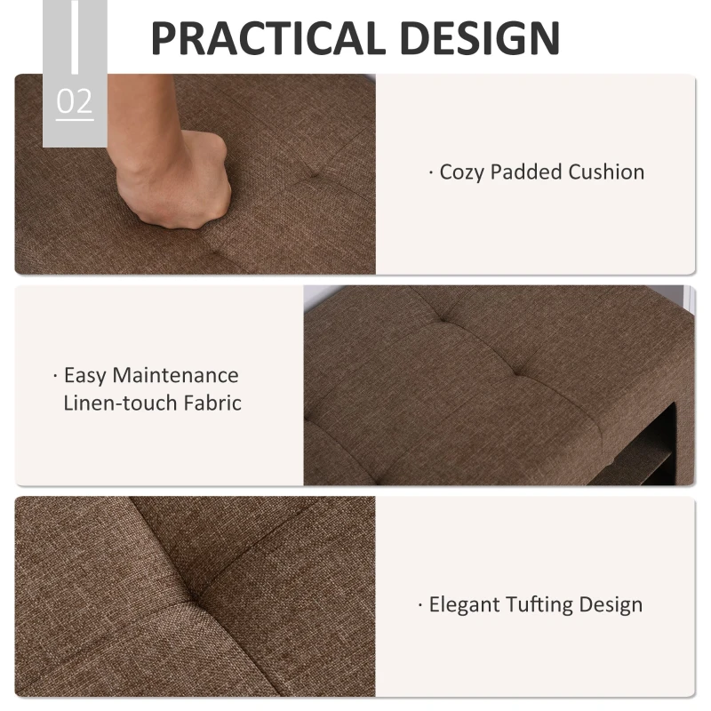 HOMCOM Modern Folding Shoe Storage Bench with Flipping Lid, Ottoman Bench for Bedroom & Hallway with 9 Cubes, Brown