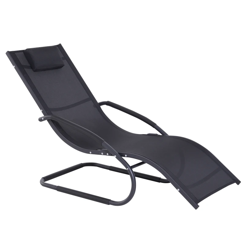 Outsunny Zero-Gravity Rocking Chair Garden Patio Lounger Seat Outdoor Indoor Texteline Recliner Backyard Aluminum Frame Rocker Black