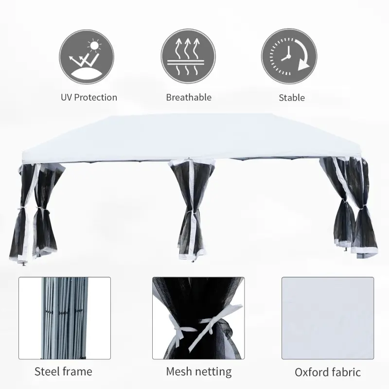 Outsunny 10' x 20' Pop Up Canopy Tent with Netting, Heavy Duty Large Party Tent, Instant Sun Shelter with Carry Bag for Backyard Garden Patio, Cream White