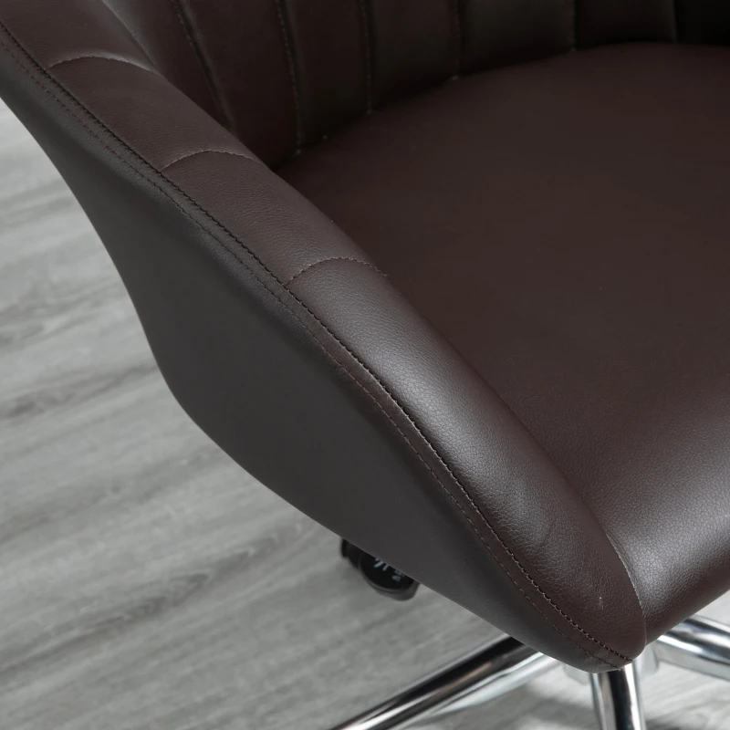 Vinsetto Mid Back Home Office Chair Computer Desk Chair with PU Leather, Adjustable Height, Swivel Wheels for Study, Bedroom, Brown
