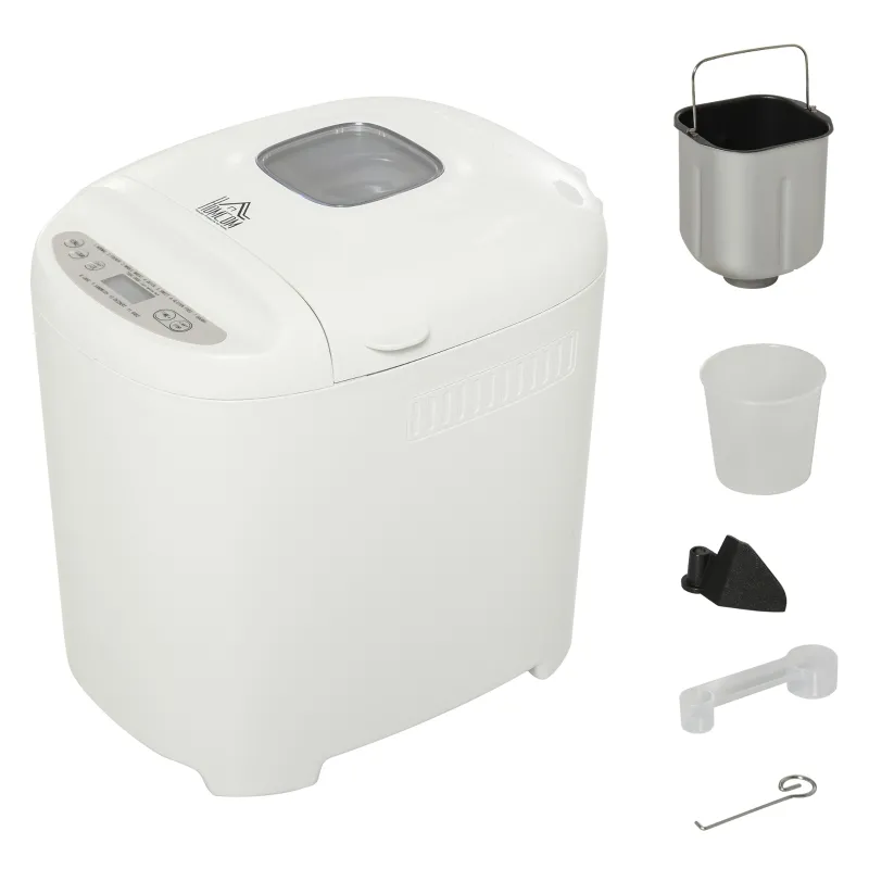 HOMCOM 2 Pound Non-Stick Bread Maker Machine With 11 Menu Settings, 2 Loaf Sizes, 3 Crust Colors, 13h Delay Timer, 1h Warming Function, 550W