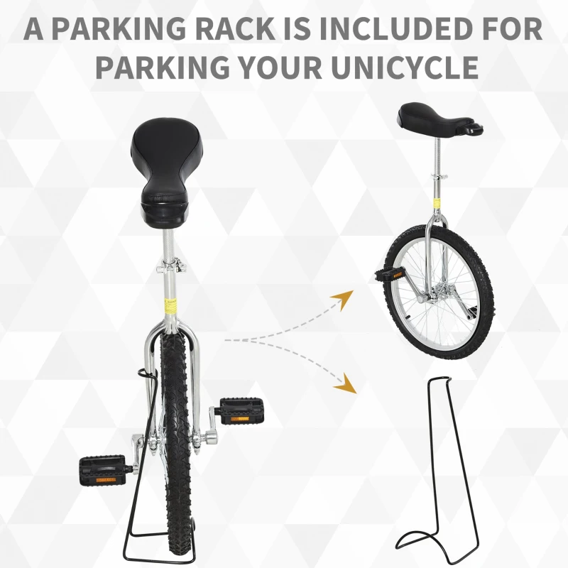 Soozier Professional Unicycle 20" Chrome Plated Pneumatic Wheel Uni-Cycle with Adjustable Height Free Stand  Cycling Black