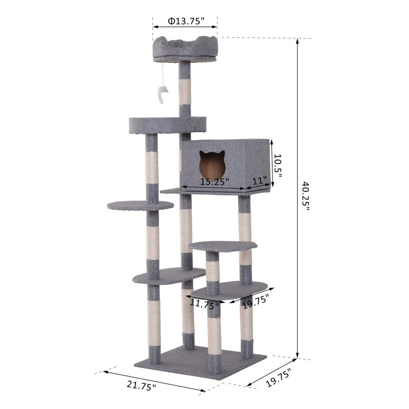 PawHut 40" Cat TreeCondo Kitten Scratching Post  Scratcher Climbing Tower Activity Center