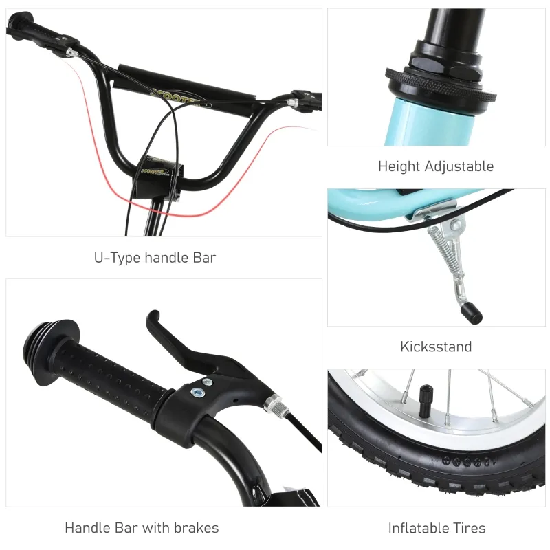 Aosom Youth Scooter Front and Rear Caliper Dual Brakes 12-Inch Inflatable Front Wheel Ride On Toy For Age 5+ - Blue