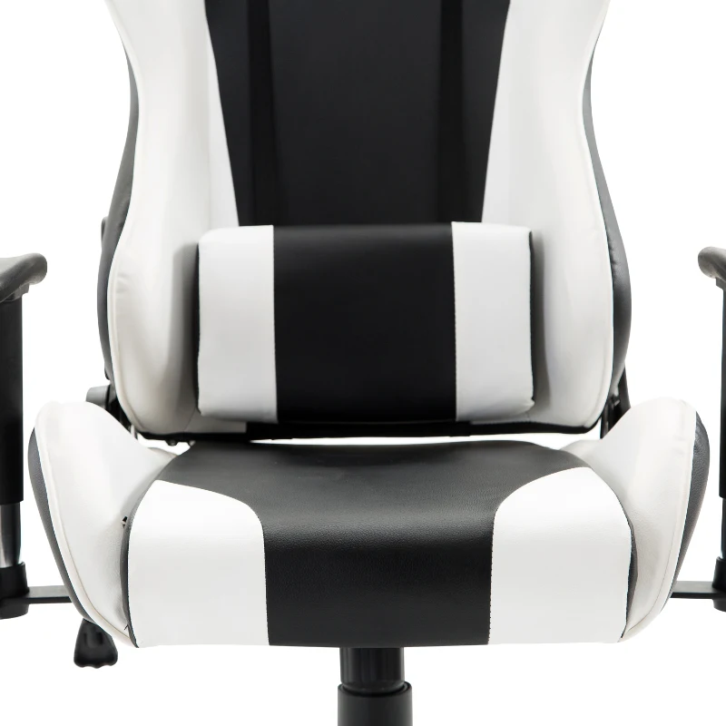HOMCOM Executive Racecar Style Office Chair Gaming Recliner Swivel Adjustable PU Padded Home Office White