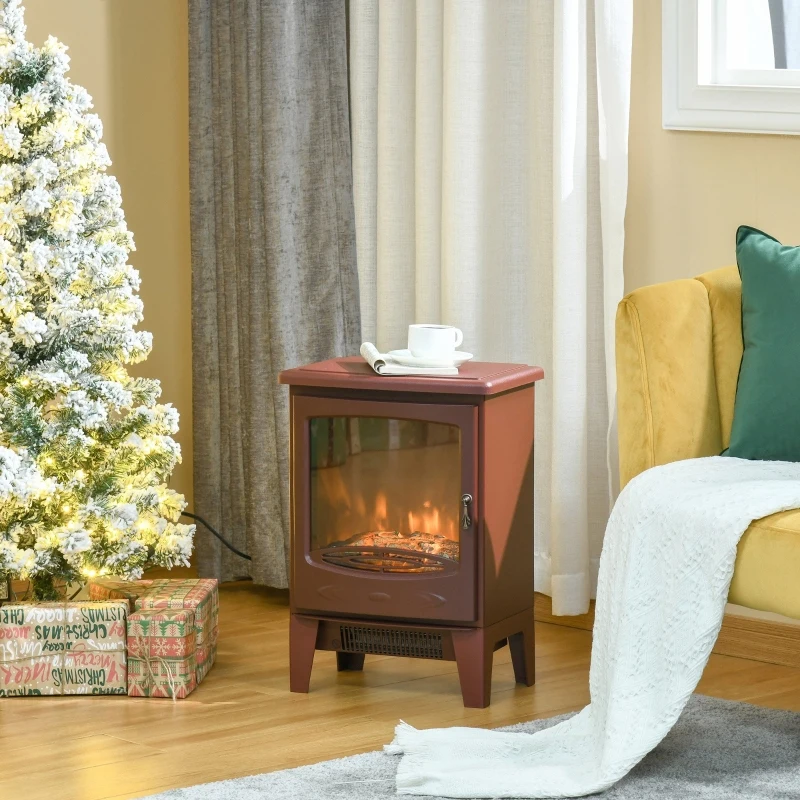 HOMCOM Electric Fireplace Stove, Free standing Fireplace Heater with Realistic Flame Effect, Overheat Safety Protection, 750W/1500W, Red