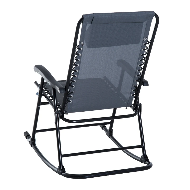 Outsunny 2 Piece Outdoor Rocking Chair Set, Patio Folding Lawn Rocker Set with Headrests for Yard, Patio, Deck, Backyard, Gray