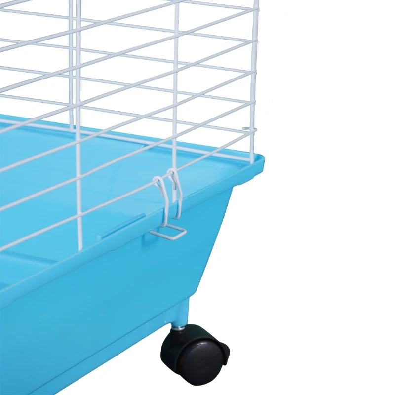 PawHut 40” Steel Plastic Small Animal Pet Cage Kit with Wheels - Blue and White