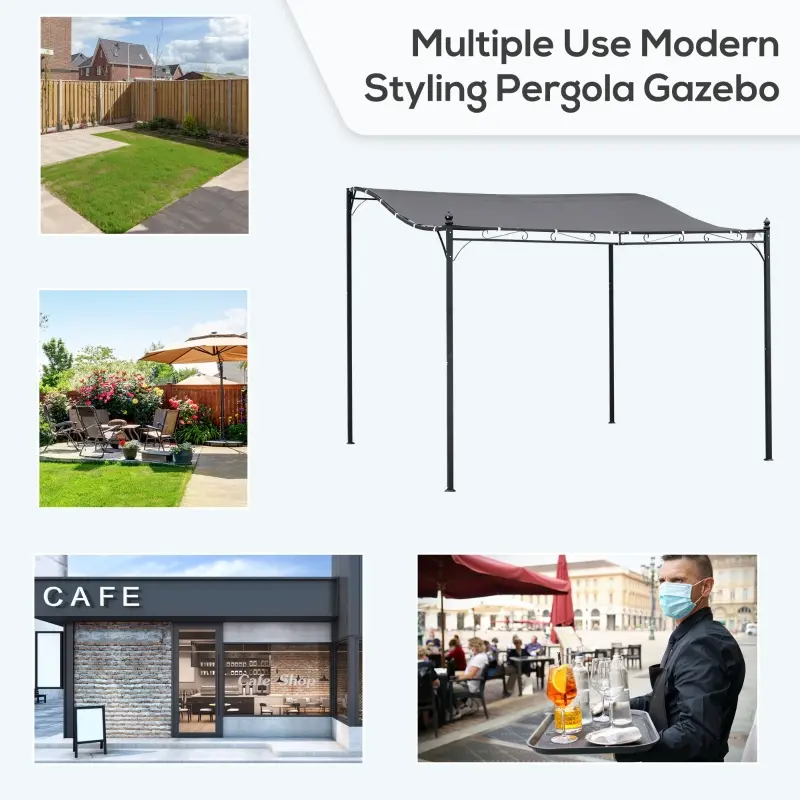Outsunny Durable 10x10 Steel Pergola, Wall-Mounted with Canopy for Patio Perfect for Homeowners, Gray