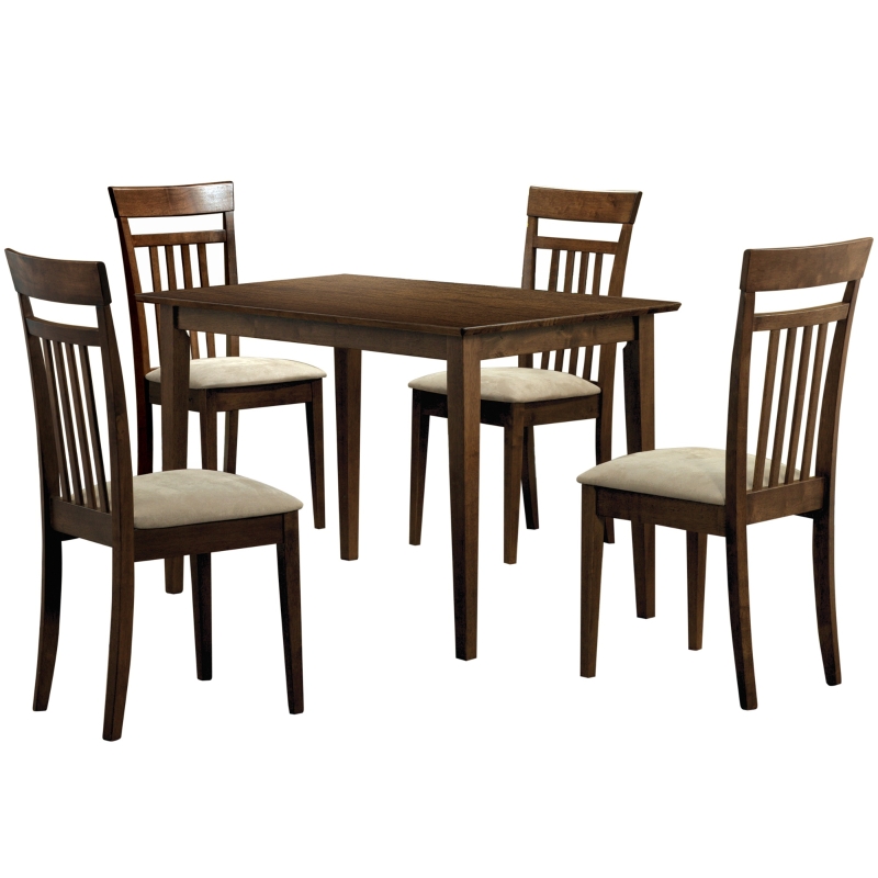 Monarch 5 Piece 48" x 30" Rectangular Table and Vertical Slat Back Padded Armless Side Chairs Dining Set - Warm Walnut Finish