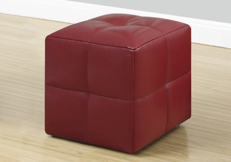 Monarch Two Piece Kids' Padded Upholstered Ottoman Set - Red Leather-Look