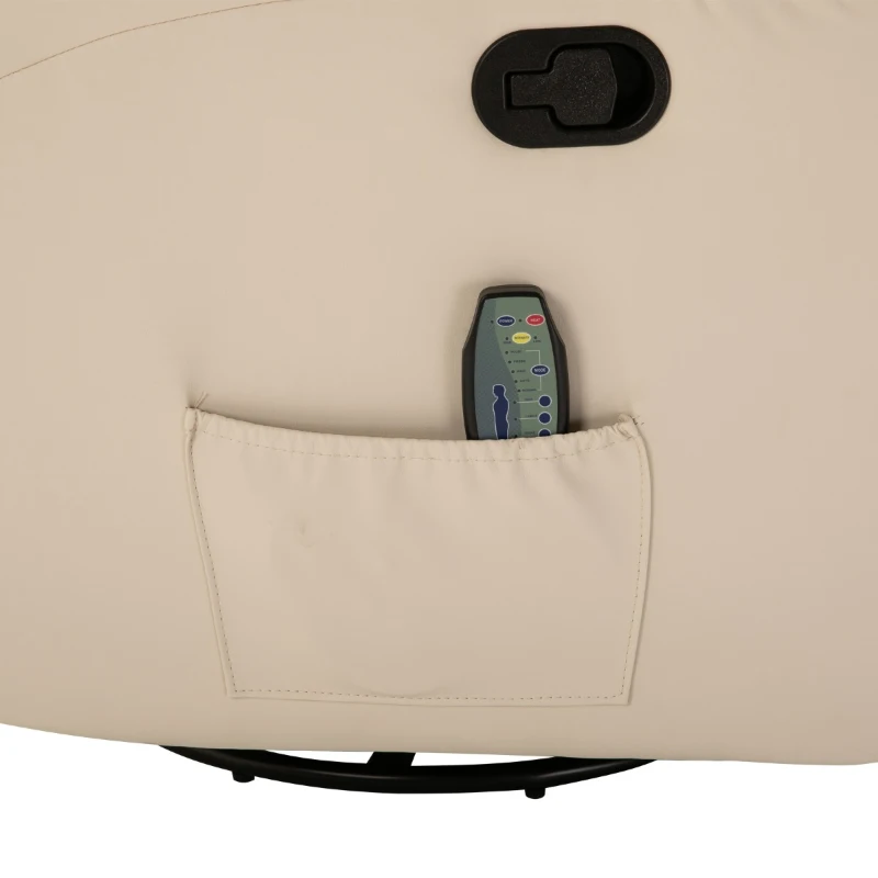HOMCOM PU Leather Massing Recliner with 8-Point Vibration, Cup Holders, Manual Pull Handle and 360 Swivel, Beige
