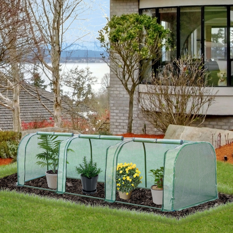 Outsunny 118" x 39" x 32" Transparent PVC Mini Tunnel Greenhouse Garden Green Grow Shed Portable Plant Flower Warm House Steel Frame Zipped Doors