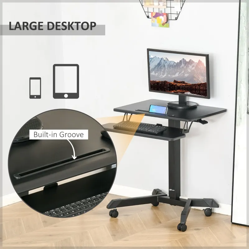 Vinsetto Height Adjustable Standing Desk Sit Stand Desk 2 Tier  Rolling Table Home Office Workstation with Keyboard Tray Lockable Casters iPad Groove  Black