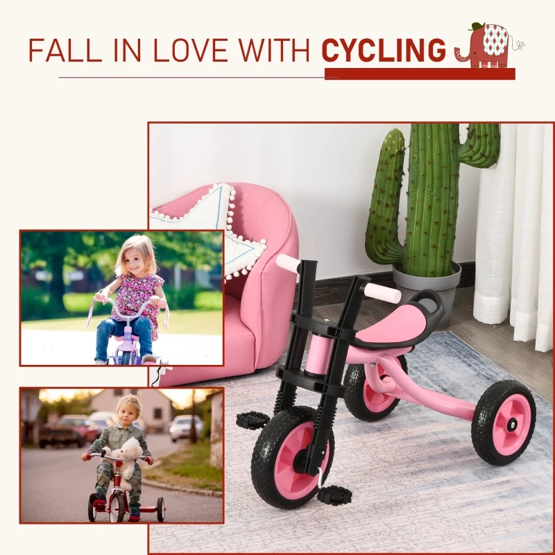 Qaba 3 Wheel Kids Tricycle Toddler Walking Trikes with Adjustable Seat for 3-6 Years old Boys & Girls Pink