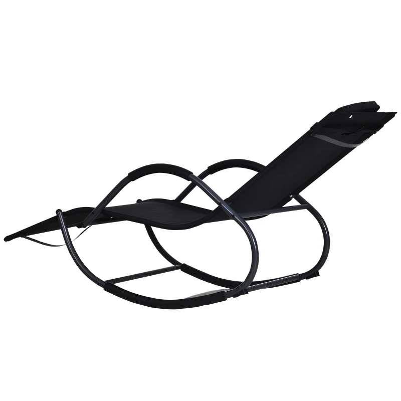 Outsunny Patio Texteline Rocking Lounge Chair Zero Gravity Rocker Outdoor Recliner Seat w/ Padded Pillow Black