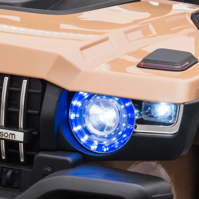 Aosom 12V Kids Electric 2-Seater Ride On Police Car SUV Truck Toy with Parental Remote Control & MP3 Sound, Tan