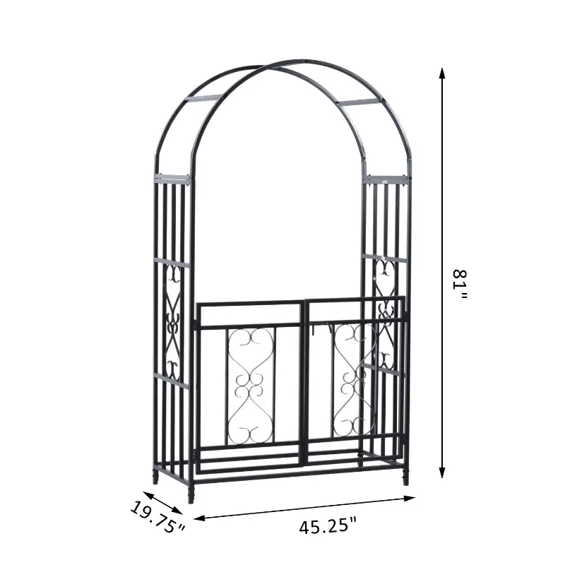 Outsunny 81" Metal Garden Arbor with Double Doors, Locking Gate, Climbing Vine Frame with Heart Motifs, Arch for Wedding, Bridal Party Decoration, Grey