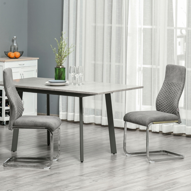 HOMCOM Set of 2 Dining Chairs Velvet-Touch Fabric High Back Accent Chair for Dining Room, Living Room with Bent Metal Base, Grey