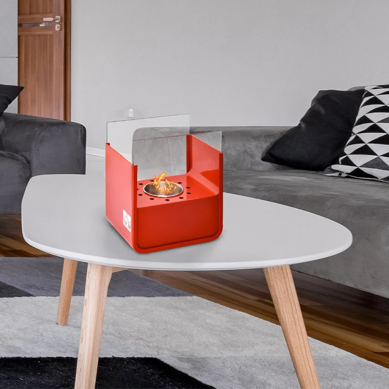 HOMCOM Ethanol Fireplace, 7.75" Tabletop 0.10 Gal, Stainless Steel, Burns up to 2 Hours, Red