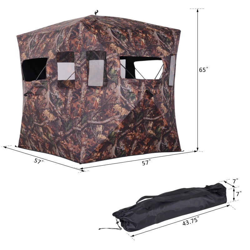 Outsunny Portable Ground Hunting Tent Shooting Birdwatching Blind Hide Tent w/ Carry Bag 2-3 Person Camouflage