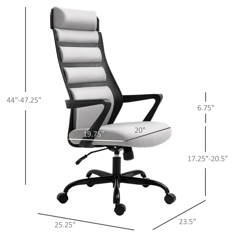 Vinsetto High Back Ergonomic Home Office Desk Chair with Spandex Fabric, Computer Task Chair with Ladder Back, Thick Padding and 360 Swivel Wheels, Grey