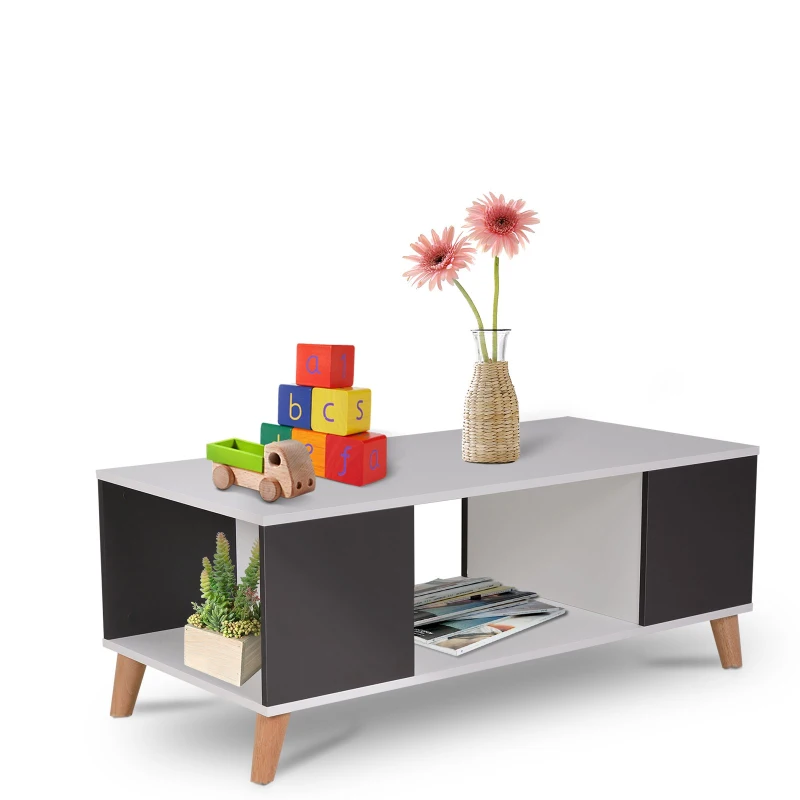 HOMCOM Scandinavian Style Modern Coffee Table Sofa Table with Open Compartment Living Room Furniture Black and White