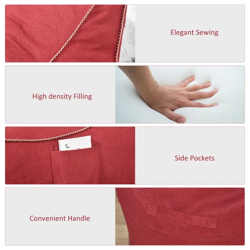 HOMCOM Bean Bag Chair, Stuffed Large Lounger for Indoors, Includes Washable Cover, Side Pockets and Backrest, for Kids and Adults, Wine Red