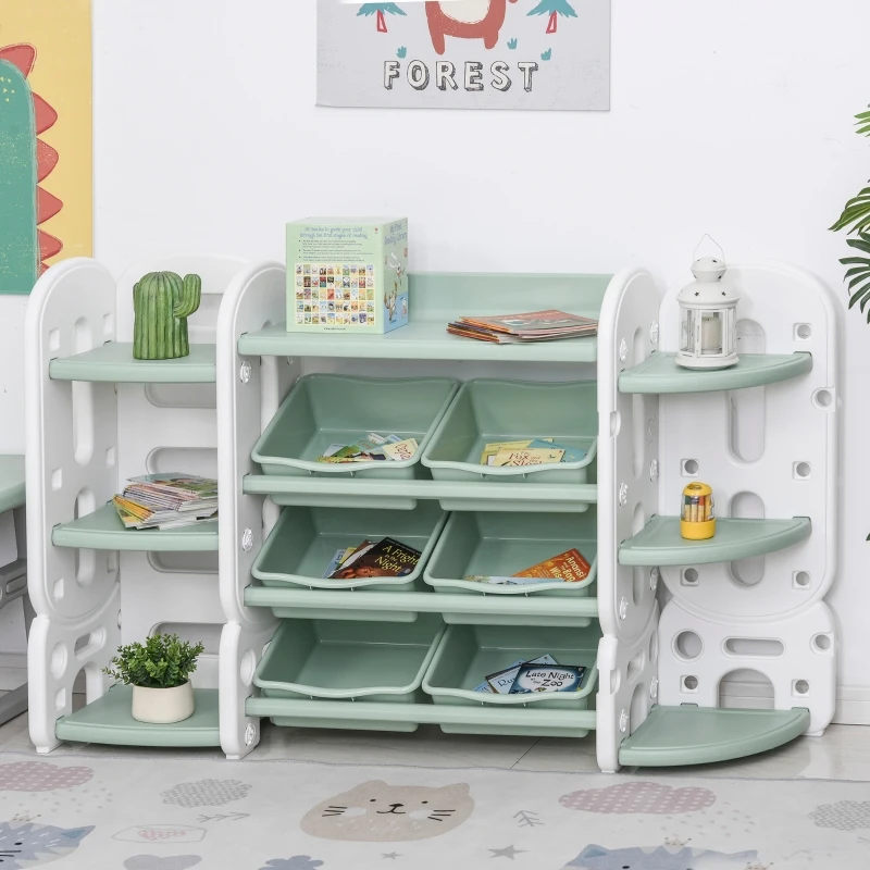 Qaba Kids Toy Storage Organizer with Detaching Sections for Corner Storage, Lightweight Toy Shelf for Kids with Large Capacity, Bin Storage Shelf, Green