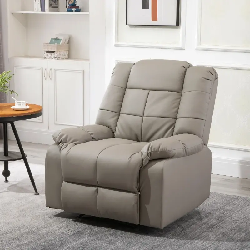 HOMCOM Overstaffed Vibration Massage Recliner Chair for Living Room, Modern Reclining Chair PU Leather Single Sofa Home Theater Seating with Footrest, Gray