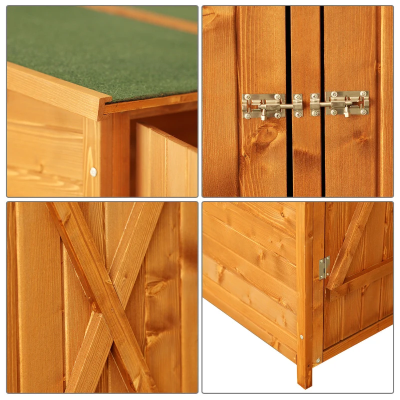 Outsunny 54.75''x29.5''x63'' Garden Storage Shed Asphalt Roof Wooden Timber Double Door Utility Storage House w/ Movable Shelf & Fixed Fittings, Natural