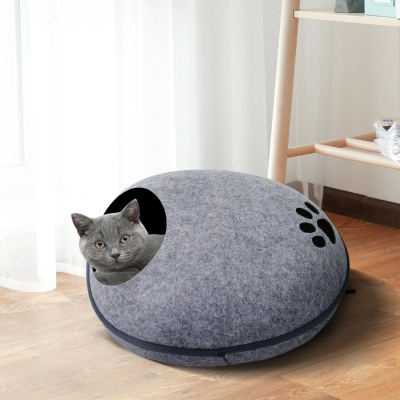 PawHut Heated Indoor Fleece Cat Shelter Retreat - Grey