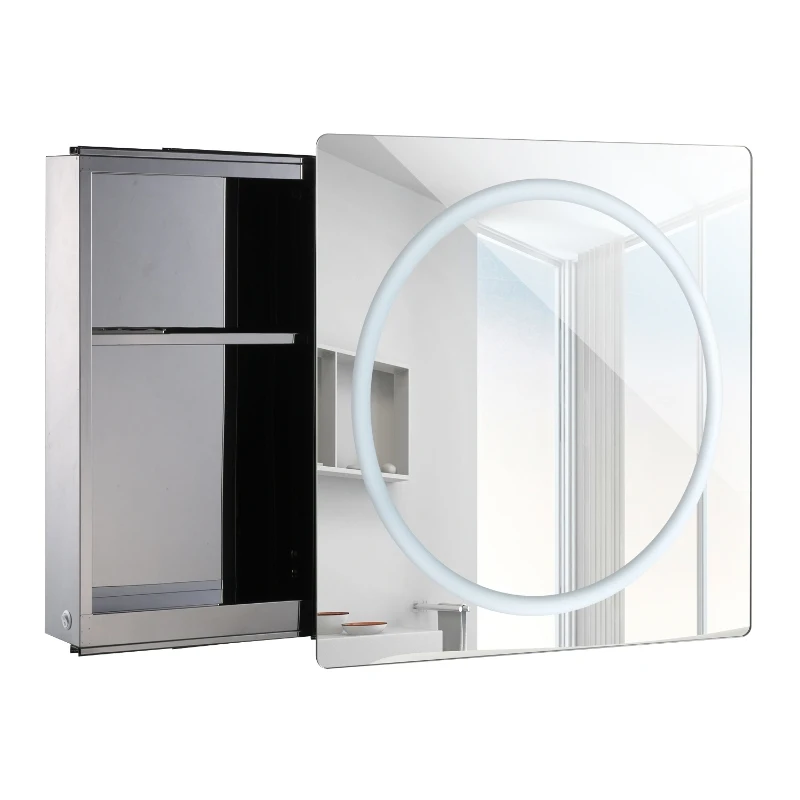 HomCom Vertical 28" LED Illuminated Bathroom Sliding Wall Mirror Medicine Cabinet - Ring LEDs